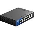 Linksys LGS105 Business 5-Port Desktop Gigabit Ethernet Network Unmanaged Switch I Metal Enclosure,Black/Blue
