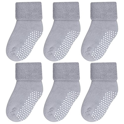 VWU Baby Socks with Grips Thick Cotton Socks for Toddler Infant Baby Girl Baby Boy 0-3 Years Old 5 Color (1-3 years, Grey(6-pack)) - Thumbnail 6