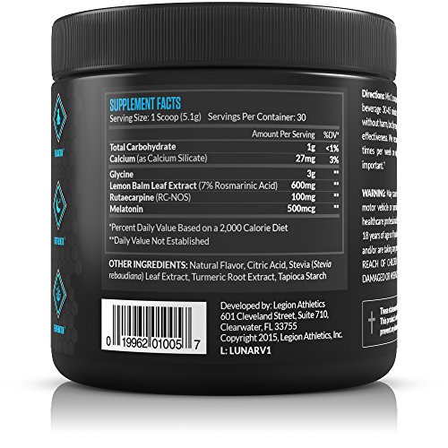 Legion Lunar Natural Sleep Aid Supplement - Herbal Sleeping Aids for Insomnia Relief & to Fall Asleep Fast. with Melatonin, L-Glycine, Lemon Balm Extract & Rutaecarpine. Safe & Healthy. 30 Svgs.