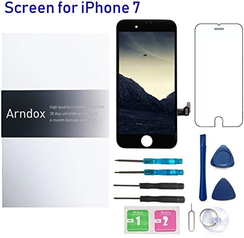 For iPhone 7 Screen Replacement, Arndox 4.7 Inch LCD Display Digitizer 3D Touch Screen with Repair Tool Kit and Tempered Glass (i7-Black)