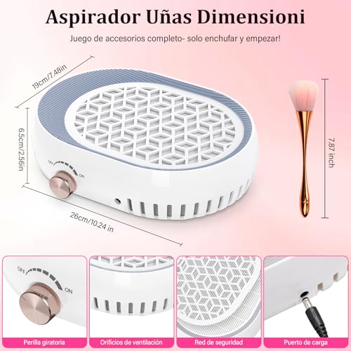 Aspiratore Unghie Professionale Aspiratore Unghie mit Filter Aspirapolvere regolabile per unghie artificiali in acrilico Manicure Pedicure.