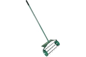 MTB SUPPLY Heavy Duty 18 Inch Aerator Roller Rolling Lawn Garden Spike with Fender Lawn Aerator Home Grass Steel Handle Green Quick and Easy to Assemble