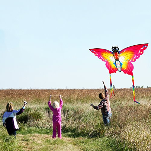 Aitey Easy Fly Kites, Rainbow Butterfly Kites for Kids and Adult, One of the Best Outdoor Games and Activities, with 165" of Line and Handle - Great Beginner, Amateur Kite (Red) - Thumbnail 4