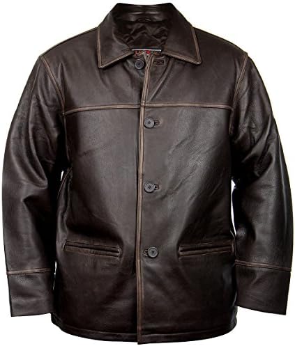 Lucky Leather 747C Mens Brown Cowhide Leather Car Coat - Medium