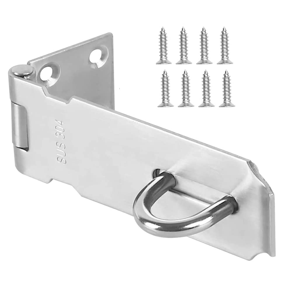 GOLRISEN Hasp and Staple,Door Clasp,304 Stainless Steel Door Lock,Gate Latch,5Inch Staple Lock with 8 Screws for Shed Door,Furniture Drawer,Closet(Sliver)