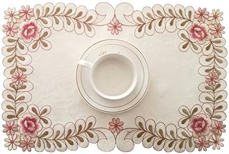 QXFSMILE Embroidered Floral Placemat 11 By 16 Inch Pink Flower, 6 Piece