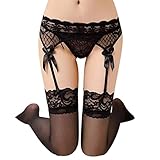 Mallcat Women Lace Thigh-Highs Stockings & Garter Belt Suspender Set (Black)