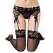 Mallcat Women Lace Thigh-Highs Stockings & Garter Belt Suspender Set (Black)