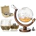 The Wine Savant Etched World Globe Decanter For Whiskey or Wine With Antique Ship And Matching Globe Glasses (Mahogany Stained Wood With 2 Globe Glasses)