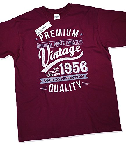 1956 Vintage Year - Aged to Perfection - 62nd Birthday Gift / Present T-Shirt Mens Burgundy L