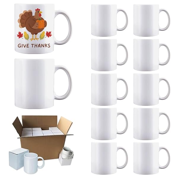 KOCDAM 12 PACK SUBLIMATION MUGS,11 OZ WHITE COFFEE...