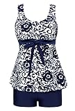 Wantdo Women's Cover Up Swimsuit Two-Piece Swim Suit Push Up Swimwear Navy US 16-18