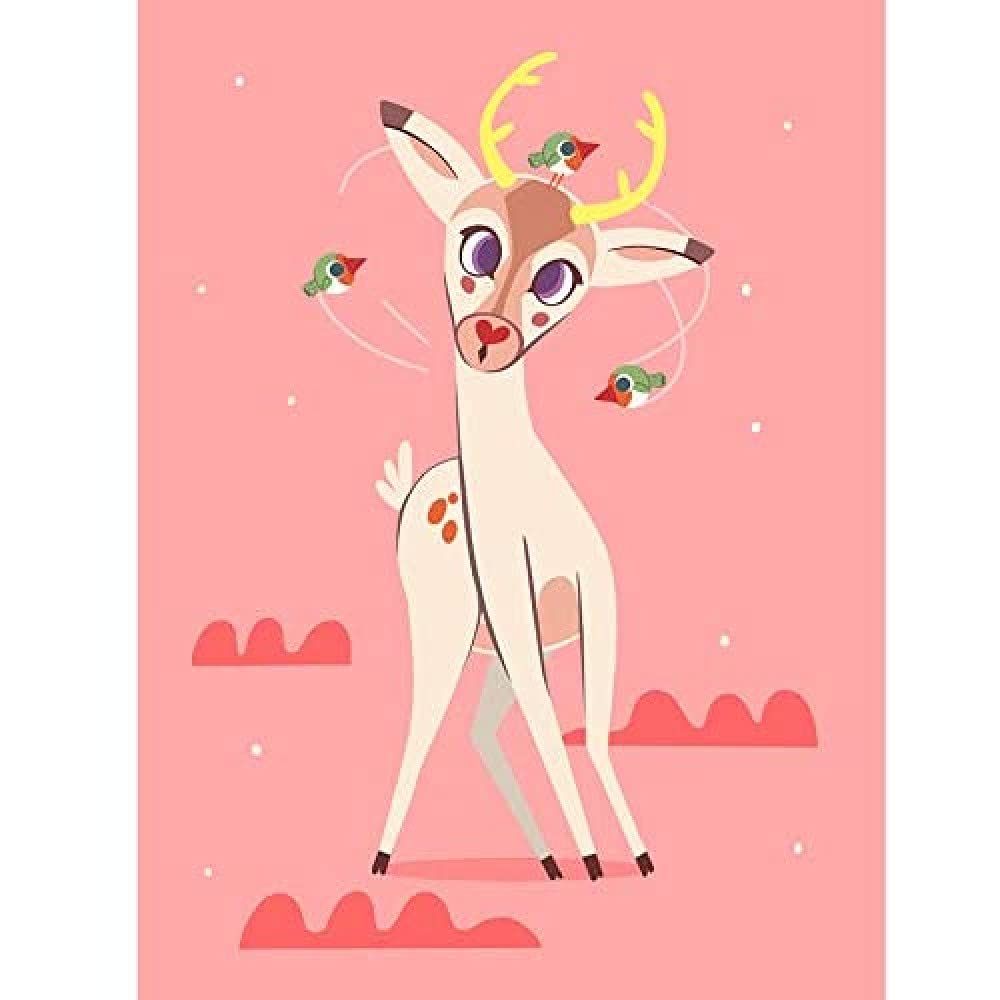 Wee Blue Coo Stag Dazed with Birds Art Print Canvas Premium Wall Decor Poster