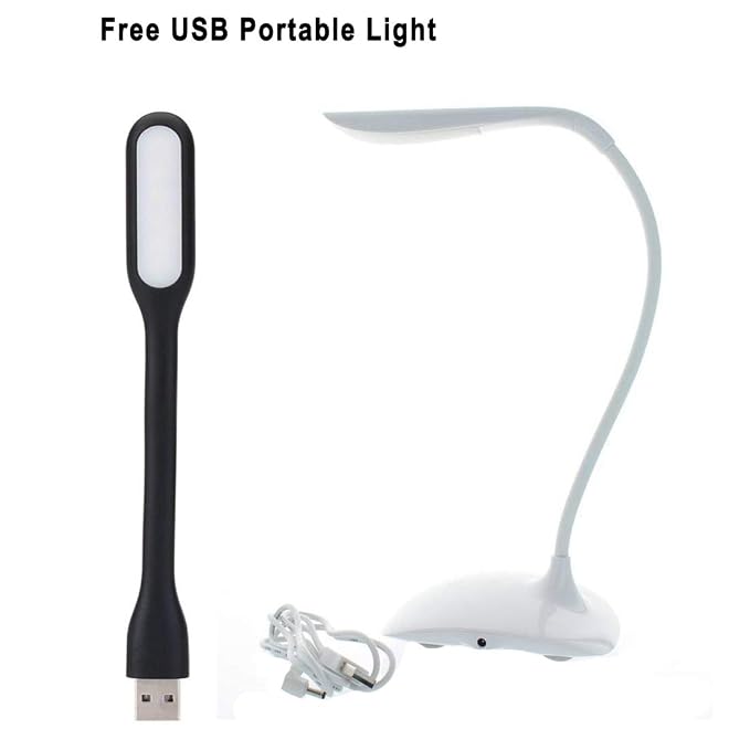 Smartone rocklight Table lamp LED Light Rechargeable with 3-Brightness Level for Student Reading Light for Study with Emergency Portable USB Light (White)