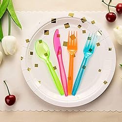 Rainbow Plastic Silverware Set, Neon