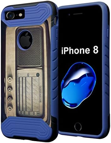 iPhone 8 Case, Capsule-Case Quantum Hybrid Dual Layer Slim Armor Case (Blue & Black) for iPhone 8 - (Vintage Radio)
