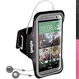 iGadgitz Reflective Anti-Slip Black Sports Jogging Gym Armband for HTC One MINI 2 2014 HTC One Remix ( M8 Mini ) with Key Slot
