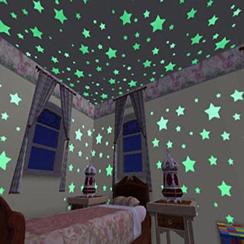 KAYLAN 3D Stars Glow Green 300pcs/bag 3CM Plastic in the Dark Fluorescent Wall Stickers Decal For Kids Room Planets and Stars for Ceiling