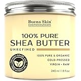 PURE Shea Butter by Buena Skin | Organic, Raw, Unrefined, Cold-Pressed - Great To Use Alone or DIY Body Butters, Lotions, Soaps, Eczema &amp; Stretch Mark Products, From Ghana - 8 oz