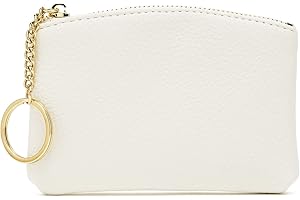 WOZEAH Artificial Leather Coin Purse Change Purse With Key Chain Ring Zipper For Men Women (A White)