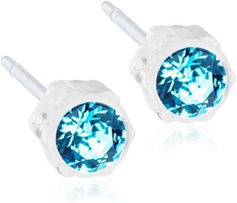 Blomdahl Medical Plastic Earrings with 4 mm Light Blue Crystal Hypoallergenic for