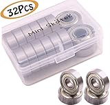 Mini Skater Roller Skate Bearings,Greased ­Miniature Ball Bearing ,Double Shielded,Silver (32 PCS)