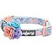Blueberry Pet Dog Collar, Adjustable Floral Print Puppy Collar in Lavender with Removable Flower, Small 12