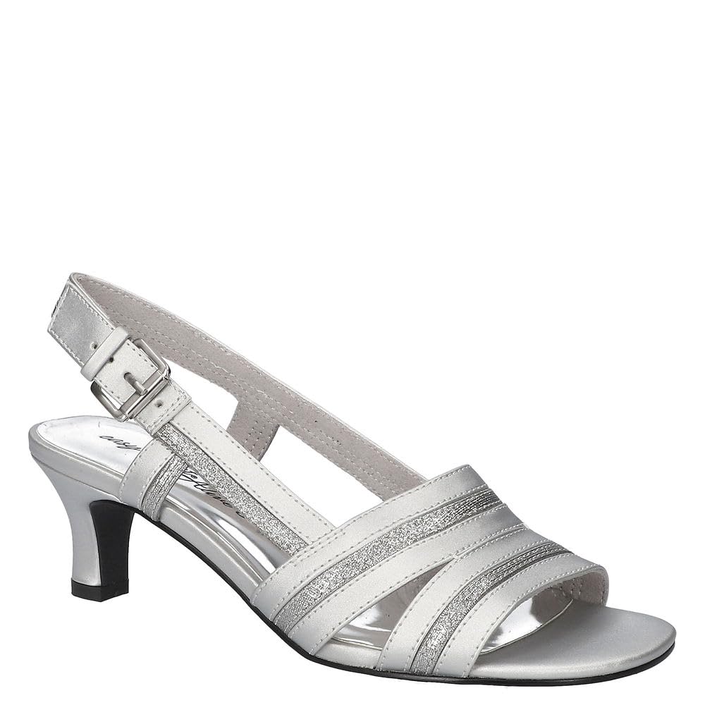 Easy Street Women’s Meghan Heeled Sandal, Silver Satin, 12 Wide
