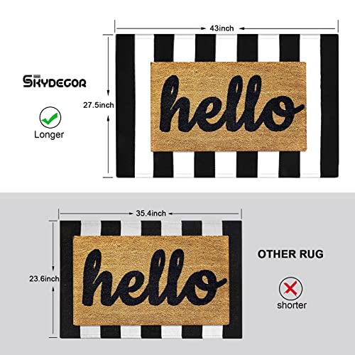 SKYDECOR Black and White Striped Rug, Area Rug Front Door Rug Hand-Woven Black and White Kitchen Rug, Black and White Outdoor Rugs Doormats for Layered Door Mat/Farmhouse/Front Porch/Kitchen/Entryway