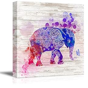 signwin Canvas Wall Art Tribal Elephant Splash-Ink Effect...
