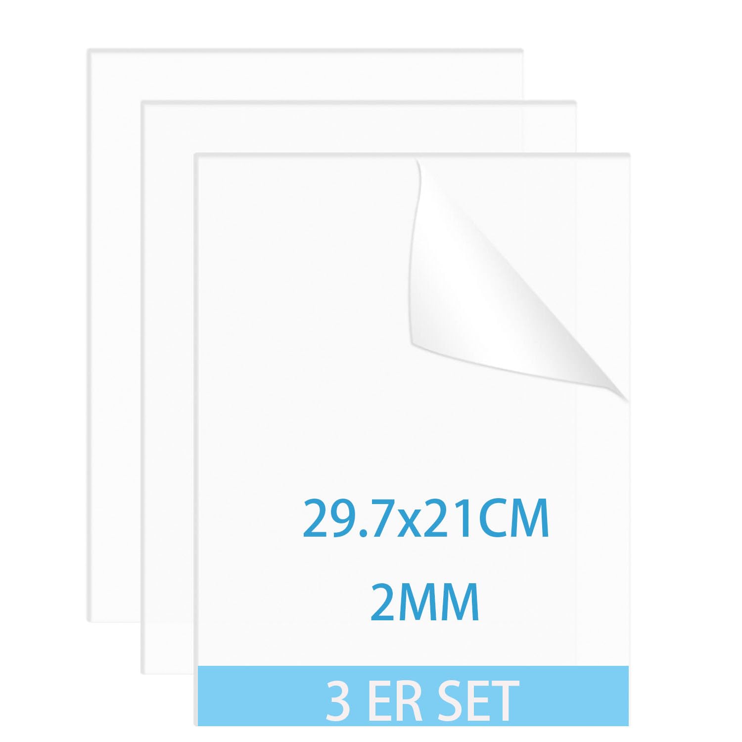 QEEYON 3 Pcs Clear Acrylic Sheets, 2mm Clear Acrylic Plastic Sheets Acrylic Panel for Picture Frame Glass Replacement, Table Signs, Calligraphy and Painting (A4,29.7X 21cm)