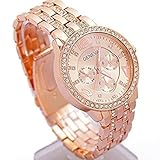 Happy Hours - Classic Rose Gold Big Dial Alloy Crystal Rhinestone Quartz Leisure Wrist Watch