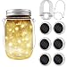 PAPRMA 6 Pack Solar Mason Jar Lid Lights, 20 LED Jar Lid Fairy String Lights with 6 Hangers, Decorations for Party Garden Patio Path Christmas, Warm White(Jar NOT Included)