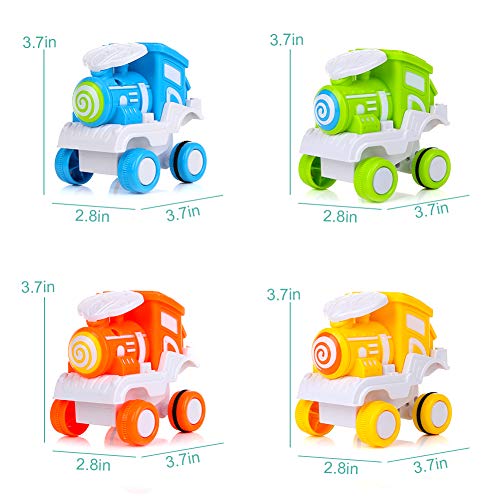 BBLIKE Toddler Car Toys, 4 Packs Early Educational Toddler Baby Toy Train Set, Friction Powered Push and Go Cars for 1 2 3 Year Old Boys & Girls Gift