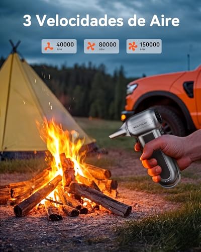 WOLFBOX Sopladora de Aire Inalámbrica MF100, 150000RPM, Potente y Recargable con 3 Velocidades, Compresor de Aire para Limpieza de PC, Teclado, Exterior, Hogar y Auto
