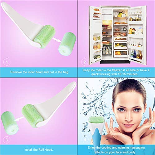 Eurobuy Ice Roller for Face & Eye Puffiness Migraine Pain Relief and Minor Injury,Set of 2 Roller Heads Ice Rolling Massager,Handhold Stainless Steel Roller,Skin Care Beauty Tool (Purple)