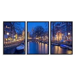 3 Piece Framed Canvas Wall Art for Living Room, Bedroom Italy City Landscape Canvas Prints for Modern Home Decoration Ready to Hang - 16"x24"x3 Panels