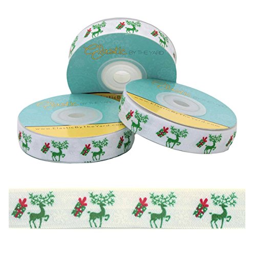 5 Yards Reindeer Christmas Gifts on White 5/8