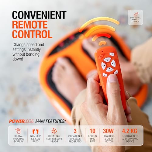 POWERFIT ACCELERATED TRAINING Power Legs - Masajeador eléctrico de pies con control remoto, velocidad ajustable, vibración, masajeador de pantorrillas, masajeador de pies para aliviar el dolor de neuropatía, fascitis plantar