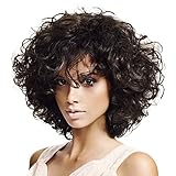 Wigs for Black Women Curly Wigs with Bangs Short Full Wig Black and Brown Kinky Curls Wig with Wig Cap By Mildiso M034