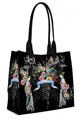 Papaya Art Beautiful Arm Candy Kimono Black Oil Cloth Vegan Tote Handbag Purse