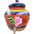 Mittify Red Clay Water Pot Flower Design, Natural Cooling Water Dispenser Comes with Metal Tap and Lid Capacity 10 liters / 338 Quarts