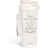 SANDJEST Book Lover Stainless Steel 2-in-1 Lid Coffee Tumbler 18 oz, Just One More Chapter Insulated Travel Mug Gift for Women Girls Friends Bookworm, Gift Idea for Birthday Christmas