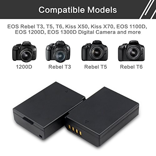 LP-E10 ENEGON Replacement Battery (2-Pack) and Rapid Dual Charger for Canon LP-E10 and Canon EOS Rebel T3, T5, T6, Kiss X50, Kiss X70, EOS 1100D, EOS 1200D, EOS 1300D...(100% Compatible with Original)