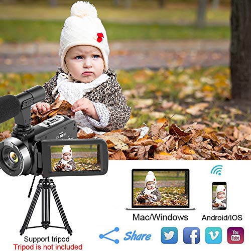 Camcorder 2.7K Video Camera,Vlogging Camera for YouTube WiFi Camcorder Ultra HD 24MP 30FPS 16X Digital Zoom 3.0 Inch Rotatable Touch Screen Support Pause Function & Time-Lapse