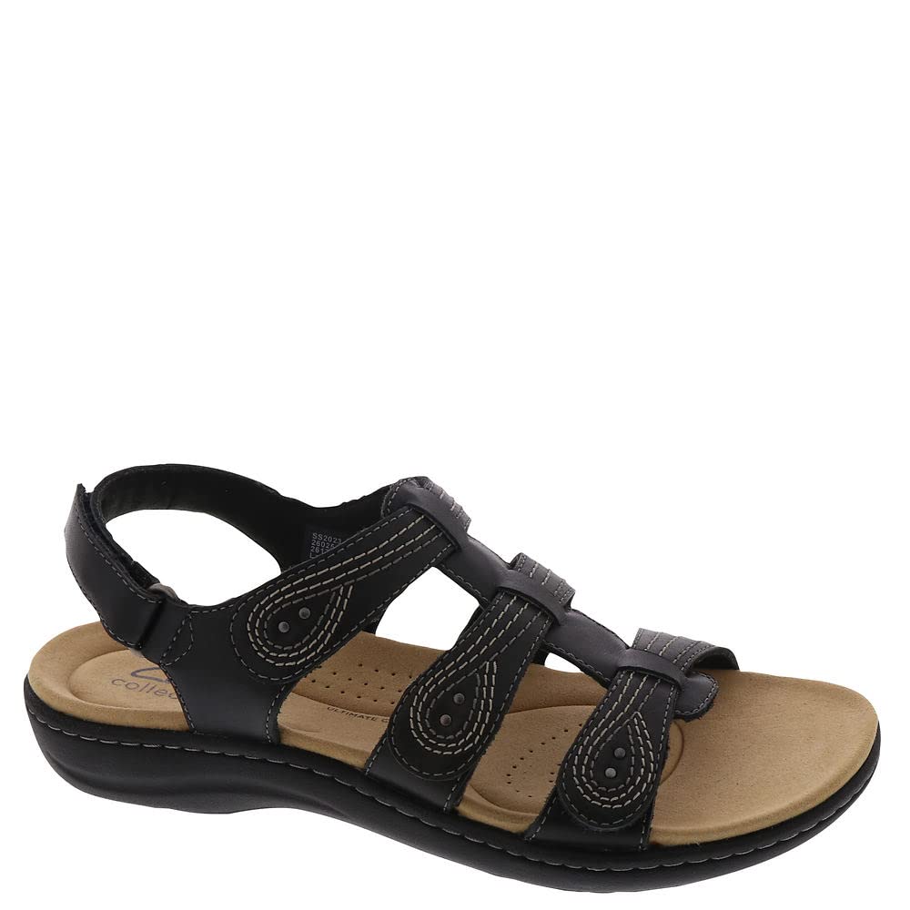 Clarks Women's Laurieann Vine Flat Sandal, Black Leather, 10 Medium US Image Clarks Women's Laurieann Vine Flat Sandal, Black Leather, 10 Medium US Image