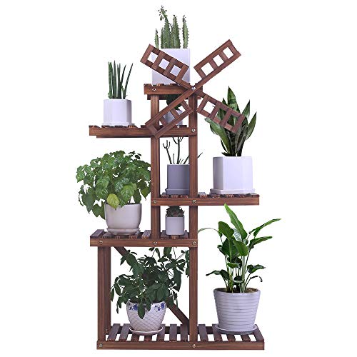 Wooden Plant Shelf Indoor Outdoor Multi Tiered Plant Stand Flower Pot Holder High Low Display Rack Shelves for Garden Balcony Patio Yard (38 inch,Space Saving)