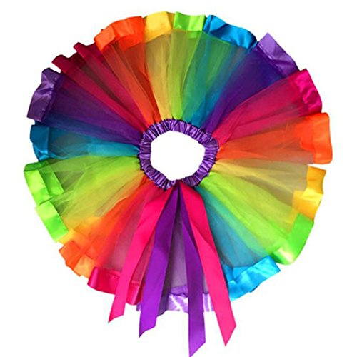 Toddler Kids Cute Tutu Dress,Girls Petticoat Rainbow Pettiskirt Bowknot Skirt Dancewear (Multicolor, S)