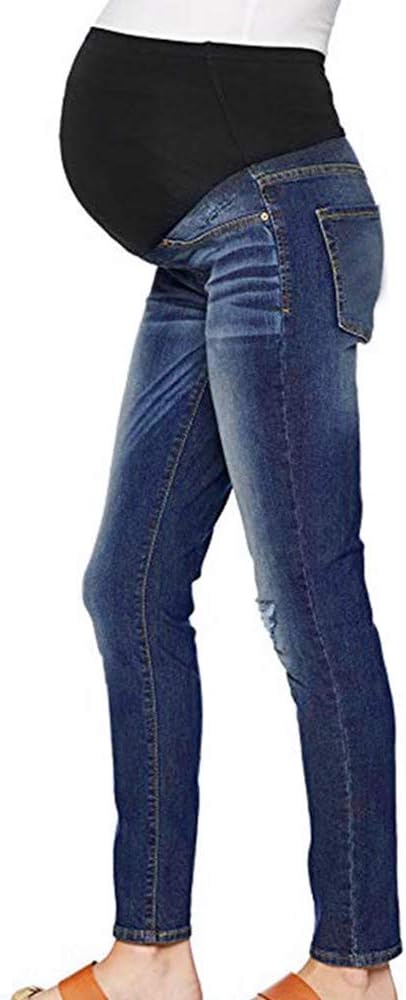 Hattfart Pregnant Women Ripped Jeans Maternity Trousers Pants Denim Slim Legging Belly Cover