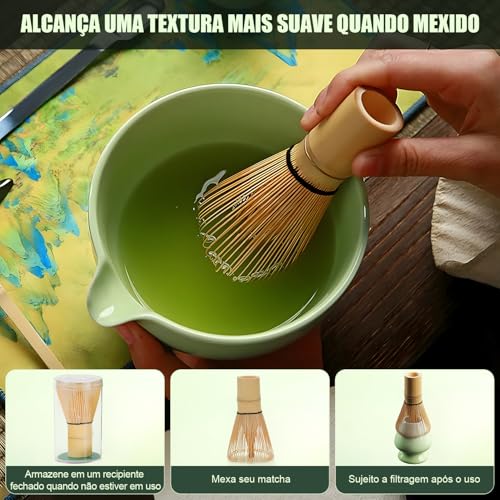 Kit 5 Conjunto Matcha, Kit Completo de Cerimônia do Chá Matcha, Ferramentas de Cerimônia de Chá, Conjunto de Chá Artesanal Batedor